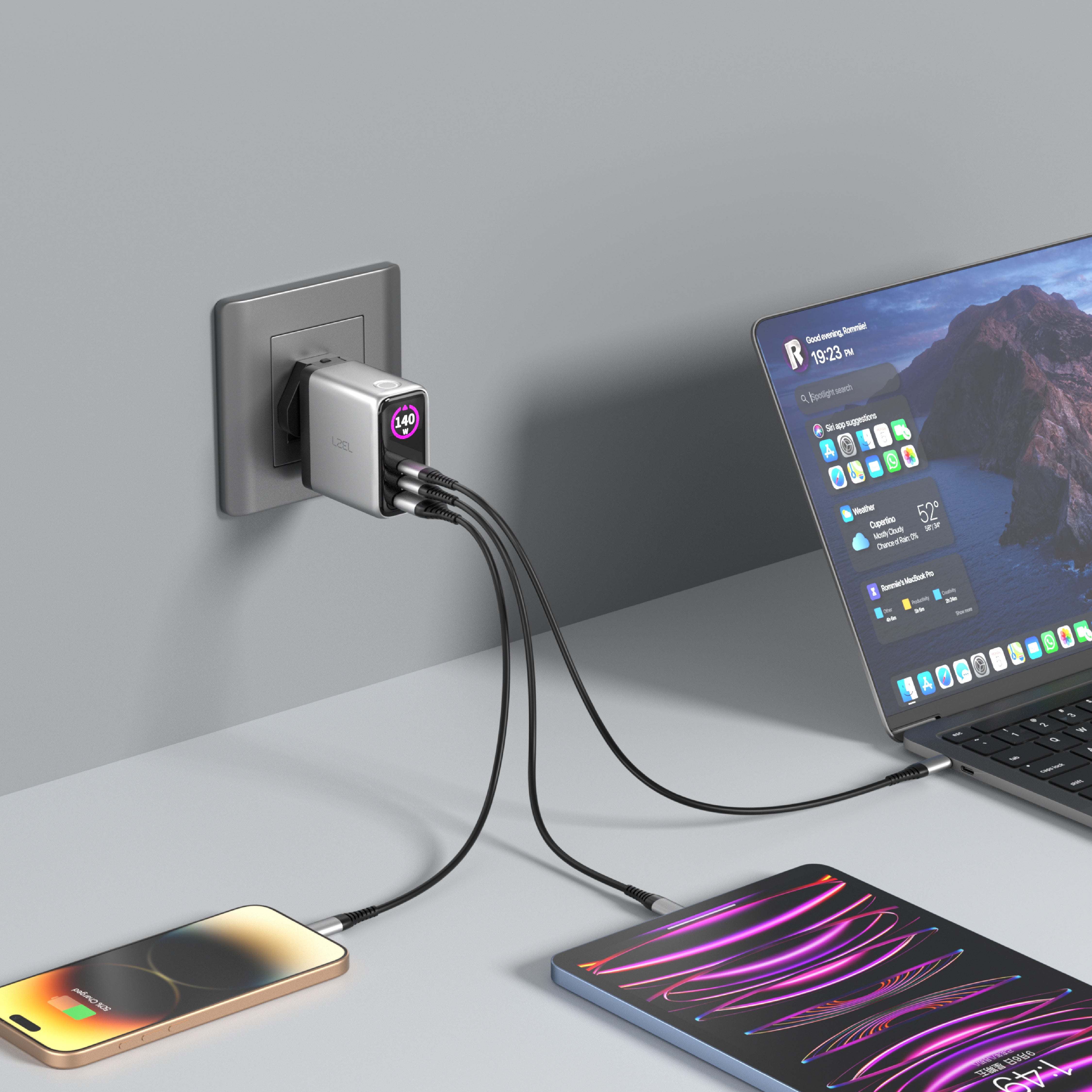 LZEL 140W GaN Travel Charger with 3-Port PD Digital Display & UK/EU/AU Plugs | Silver/Black LZEL 140W GaN Travel Charger with 3-Port PD Digital Display & UK/EU/AU Plugs | Silver/Black